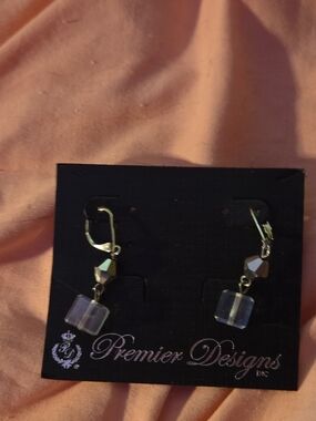 Premier Designs Silver-Tone Earrings with Clear Cube Drops